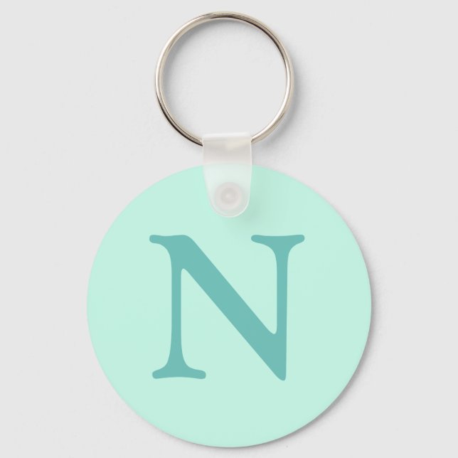 Light Teal Initial Brev Trendig Pastel Mint Blue Nyckelring (Framsida)