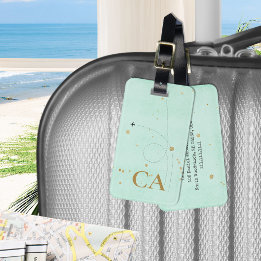 Light Teal Minimalist Monogram Guld-flygplan Bagagebricka