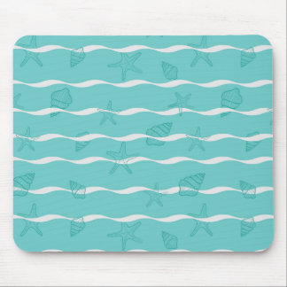 Light Teal Ocean Waves & Seashells Seamless Patter Musmatta