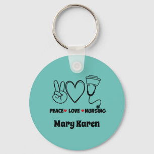 Light Teal Peace Kärlek Nursing Apprecision Keycha Nyckelring