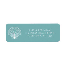 Light Teal Seashell Beach Wedding Returadress Etikett