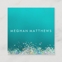 Light Teal Silver Söt Sparkles Makeup Artist Fyrkantigt Visitkort