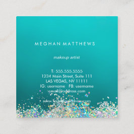 Light Teal Silver Söt Sparkles Makeup Artist Fyrkantigt Visitkort