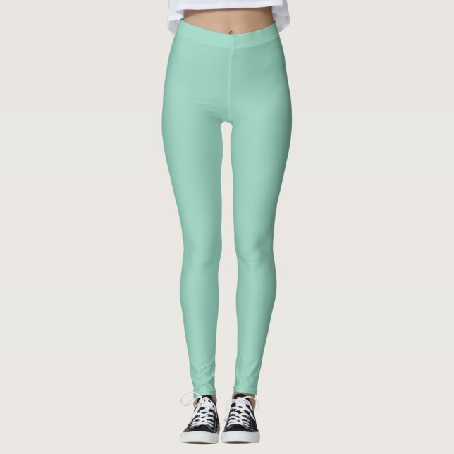 Light Teal Solid Färg Leggings (Framsida)