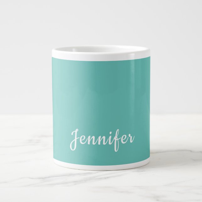 Light Teal Trendig Modern Minimalist Chic Namn Jumbo Mugg (Framsidan)