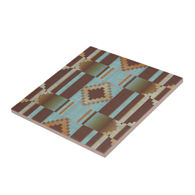 Light Teal Turcos Blue Orange Brown Tribal Art Kakelplatta (Sidan)