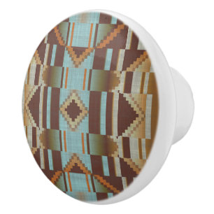 Light Teal Turcos Blue Orange Brown Tribal Art Knopp