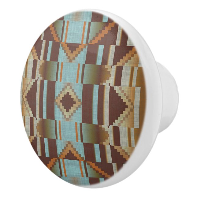 Light Teal Turcos Blue Orange Brown Tribal Art Knopp (Höger)