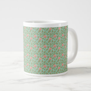 Light Teal Vintage Rosa ros Flowers Jumbo Mugg