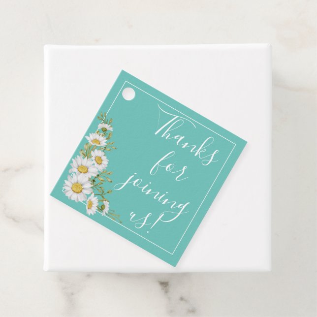 Light Teal & White Daisy Bröllop Gåvor Etiketter (På plats)