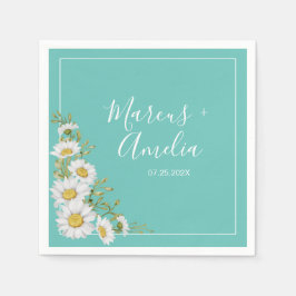 Light Teal & White Daisy Bröllop Papper Pappersservett