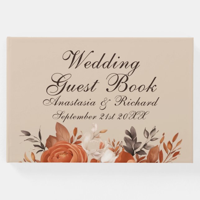 Light Terracotta och Burnt Orange Bröllop Gästböcker (Framsida)