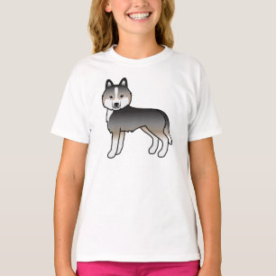Light Varg Grått Siberian husky Cute Tecknad hund T Shirt