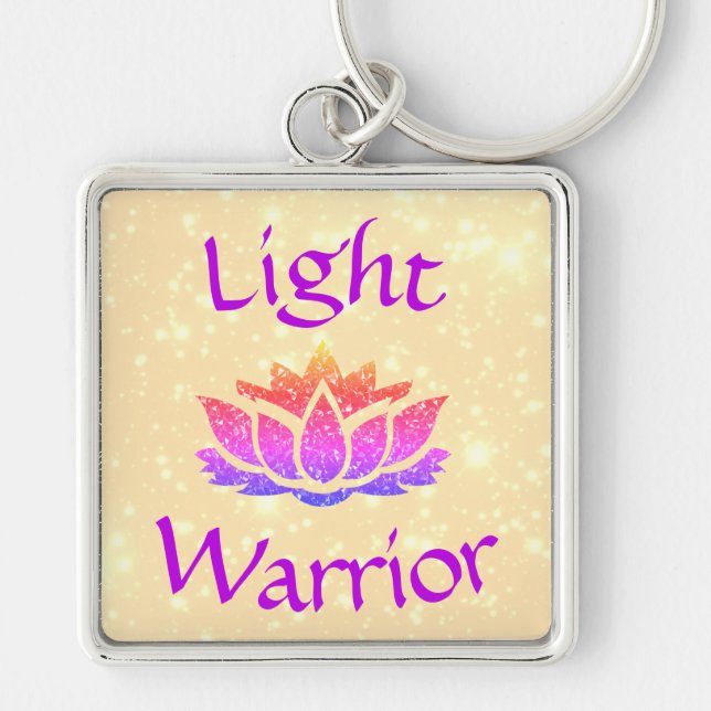 Light Warrior Lotus Flower design Fyrkantig Silverfärgad Nyckelring (Framsidan)
