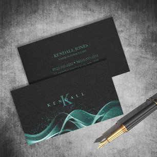 Light Wave and Stardust Monogram Teal ID781 Visitkort