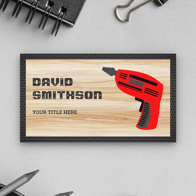 Light Wood Hardware Power Verktyg Red Drill Maskin Visitkort (Skapare uppladdad)