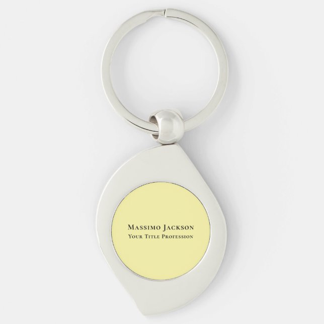 Light Yellow Plain Elegant Professional Modern Swirl Silverfärgad Nyckelring (Framsidan)