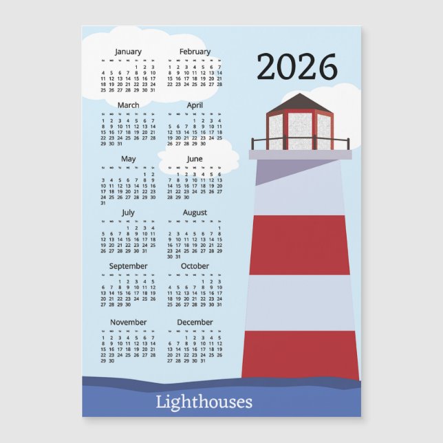 Lighthouse 2026 Calendar Magnetic Card (Framsida)