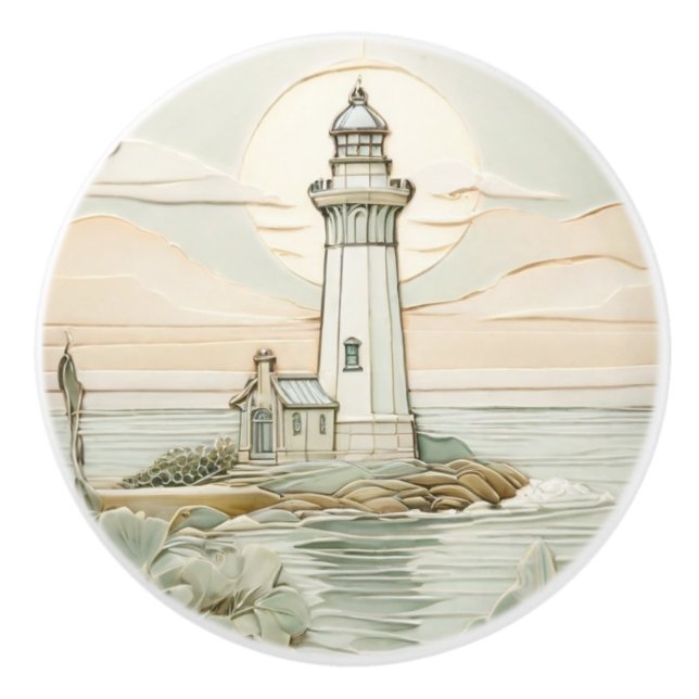 Lighthouse Art nouveau Faux Relief Pastel Mint Knopp (Framsidan)