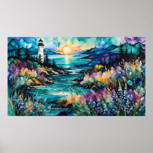 Lighthouse Bay Mountain Wildblomma Garden Poster