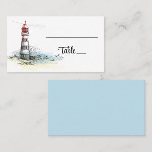 Lighthouse Beach Summer Blue Nautical Bröllop Placeringskort