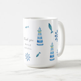 Lighthouse Beach Watercolor Handmålad Kaffemugg