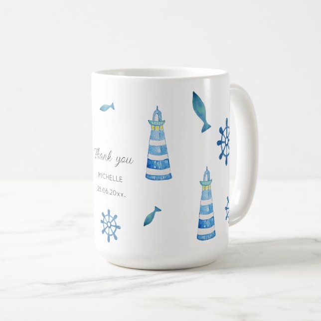 Lighthouse Beach Watercolor Handmålad Kaffemugg (Framsida höger)