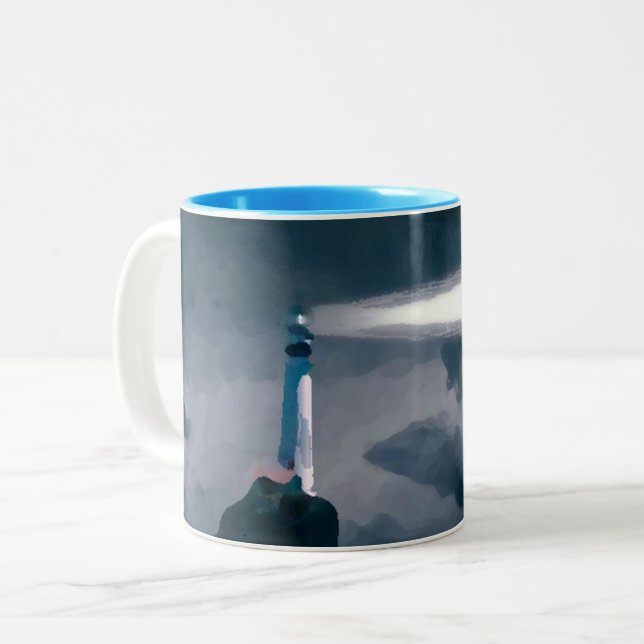 Lighthouse blue mug Två-Tonad mugg (Framsida vänster)