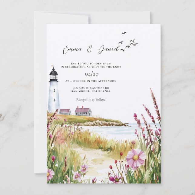 Lighthouse Nautilus Bröllop Inbjudningar (Framsida)