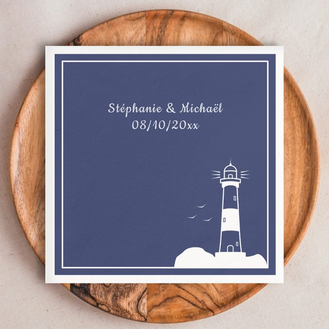 Lighthouse Navy Blue Bröllop Pappersservett (Lighthouse Navy Blue Wedding Napkins)
