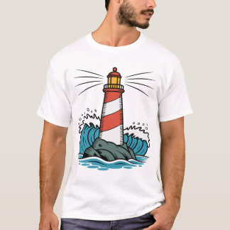 Lighthouse Ocean Waves Design – Nautical Coastal T Shirt