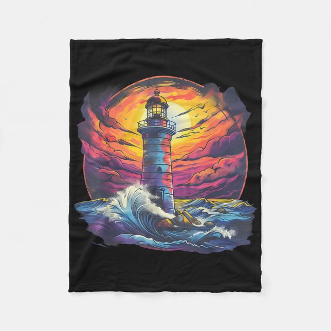 Lighthouse Sailing Sea Beach Boating Seaside House Fleecefilt (Framsidan)