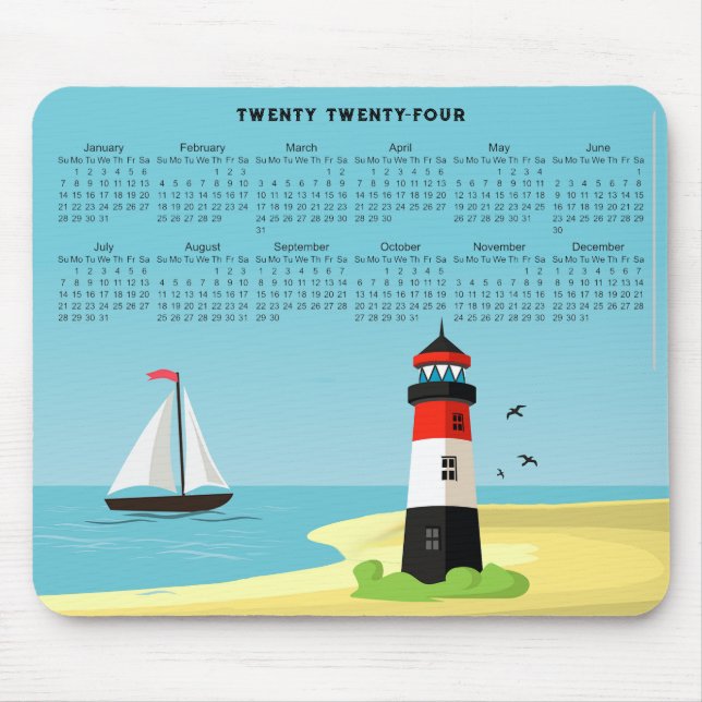 Lighthouse Scene 2024 Calendar Mousepad Musmatta (Framsidan)