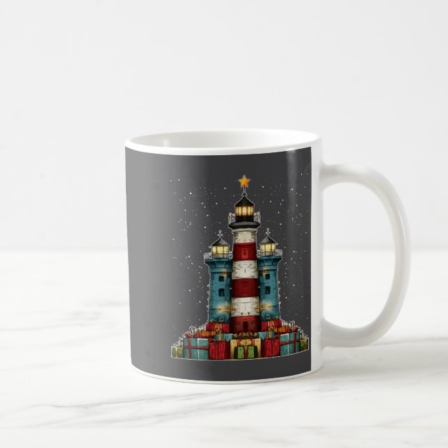 Lighthouse Seaside Christmas Tree Xmas Long Sleeve Kaffemugg (Höger)
