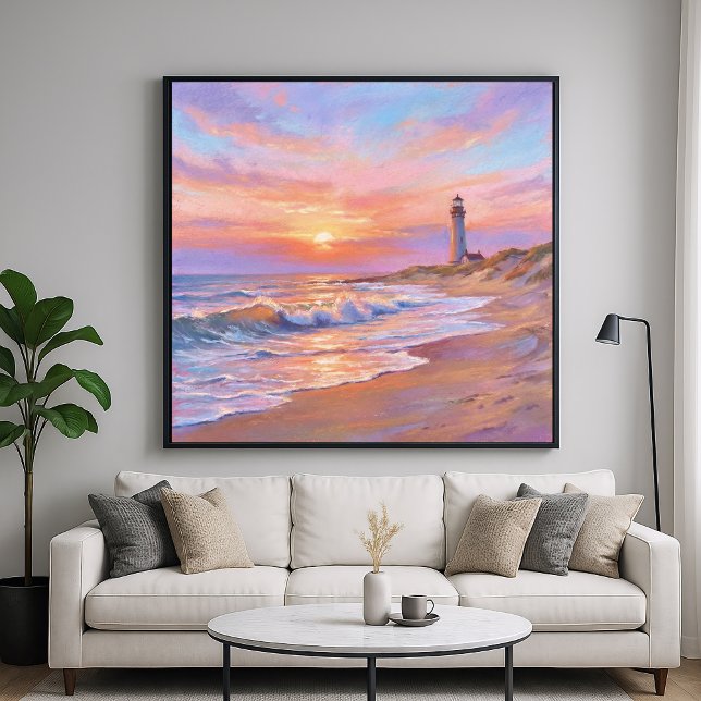 Lighthouse Shore Sunset - Pastel Painting Style Poster (Skapare uppladdad)