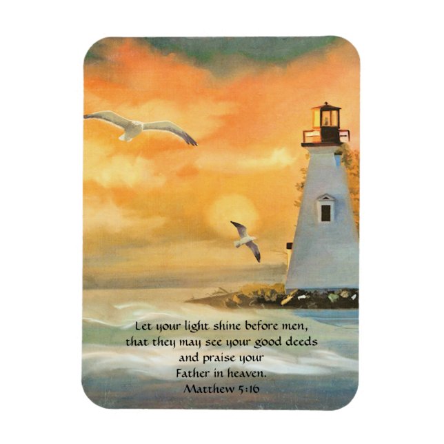 Lighthouse Sunset Bible Verse Magnet (Vertikal)