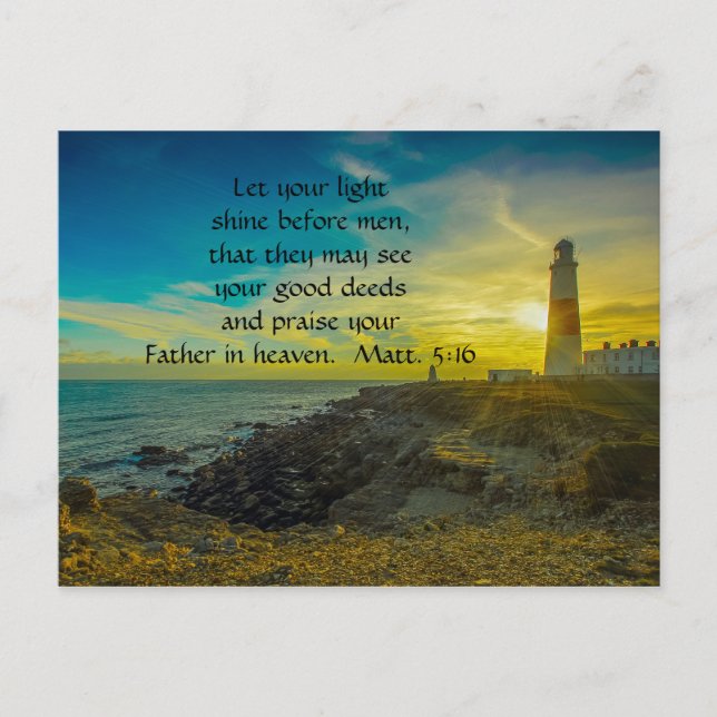Lighthouse Sunset Christian Bible Verse vycard Vykort (Framsida)