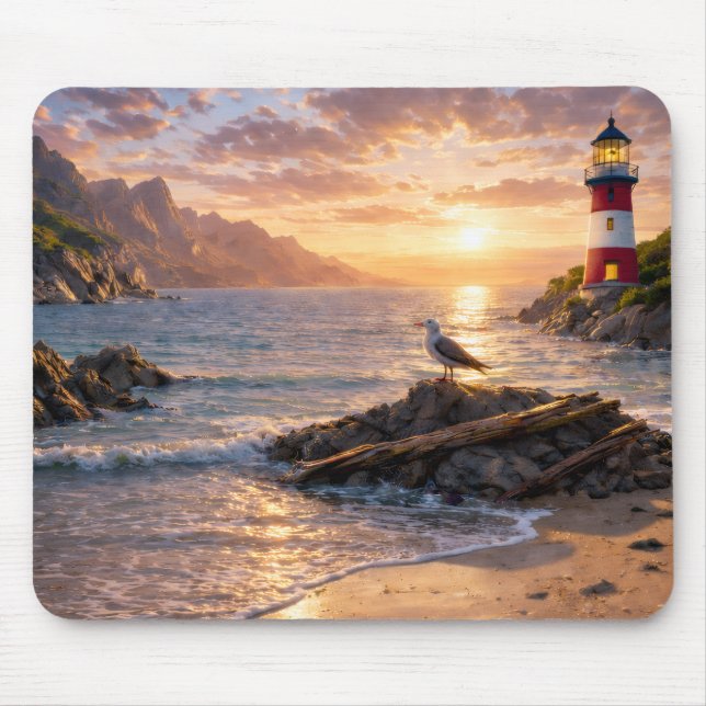Lighthouse Sunset Seagull Beach Mouse Pad Musmatta (Framsidan)