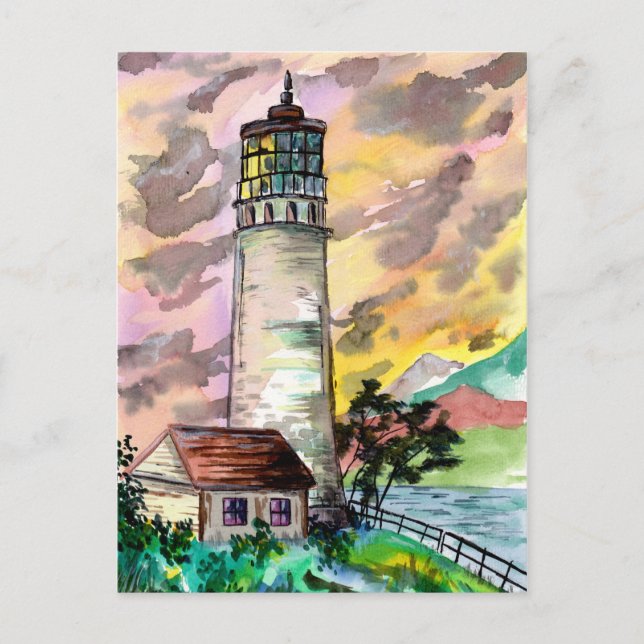 Lighthouse Sunset Vykort (Framsida)