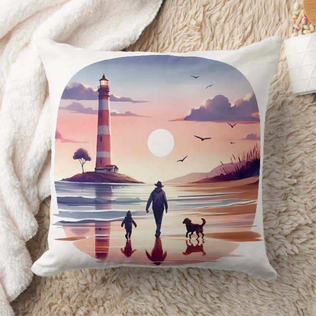 Lighthouse Sunset Walk Coastal Scene Kudde (Filt)