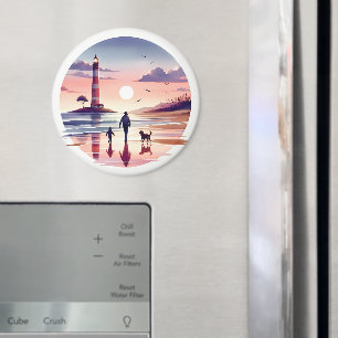 Lighthouse Sunset Walk Coastal Scene Magnet