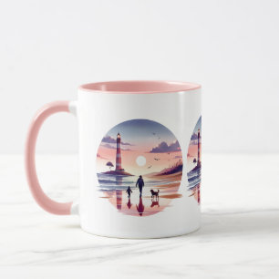 Lighthouse Sunset Walk Coastal Scene Mugg