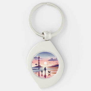 Lighthouse Sunset Walk Coastal Scene Swirl Silverfärgad Nyckelring
