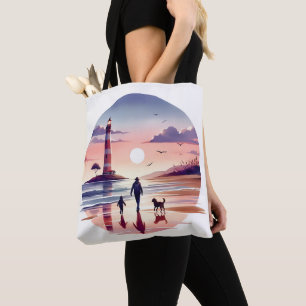 Lighthouse Sunset Walk Coastal Scene Tygkasse