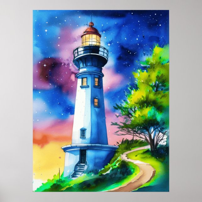 Lighthouse Under a Starry Sky Poster (Framsidan)