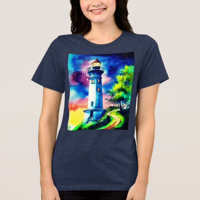 Lighthouse Under a Starry Sky T Shirt (Framsida)