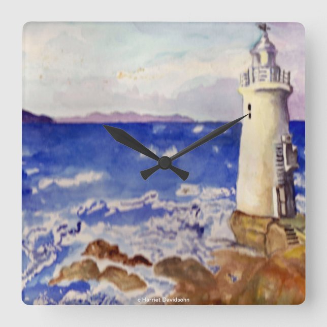 LIGHTHOUSE WALL CLOCK - BEACH DESIGNER GIFTS FYRKANTIG KLOCKA (Framsida)