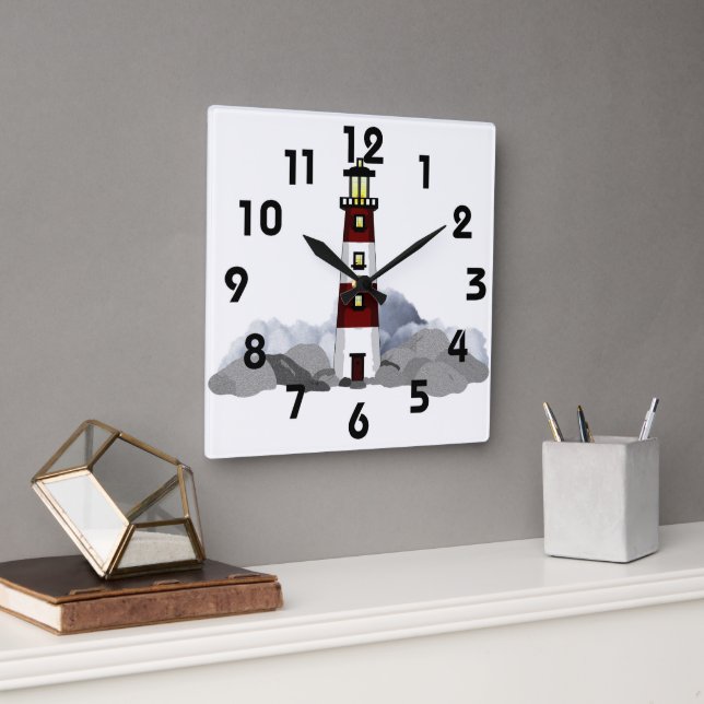 LIghthouse Wall Clock Fyrkantig Klocka (Kontor)