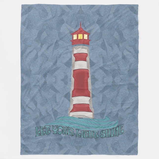 Lighthouse Waves Låt Ditt Ljus Sine BlueT-Shirt Fleecefilt (Framsidan)