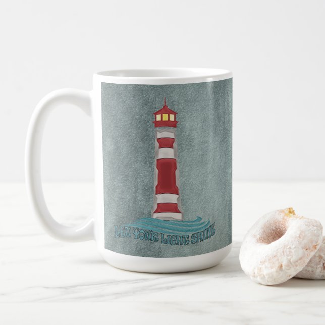 Lighthouse Waves Låt Ditt Ljus Sine BlueT-Shirt Kaffemugg (Med munk)